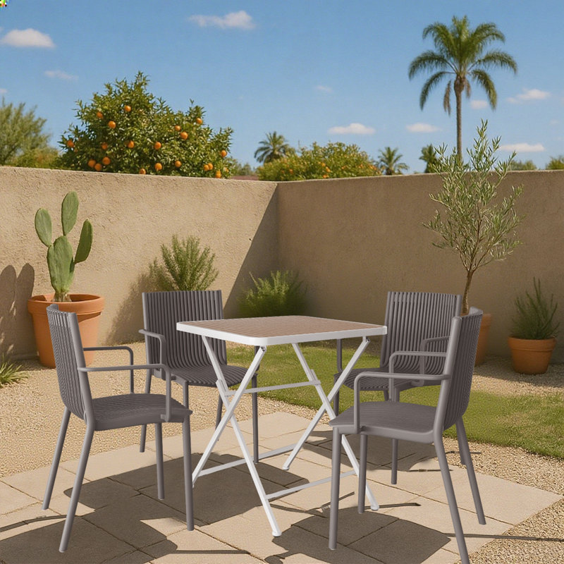 Fauteuil PP empilable Summer-4Pcs gris chaud avec table pliante moderne pour une utilisation intérieure / extérieure - ergonomique et peu encombrante