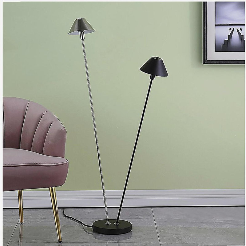 47.5-inch LED double G-9 matte powder black/silver red brushed nickel floor lamp