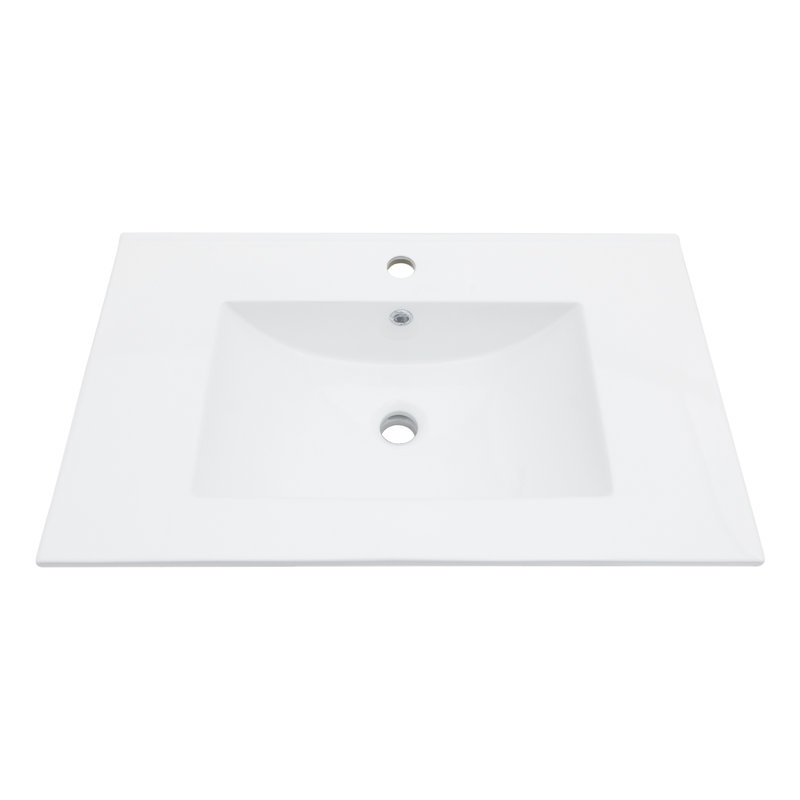 30" White Ceramic Rectangular Single Bathroom Vanity Top with Sink Only