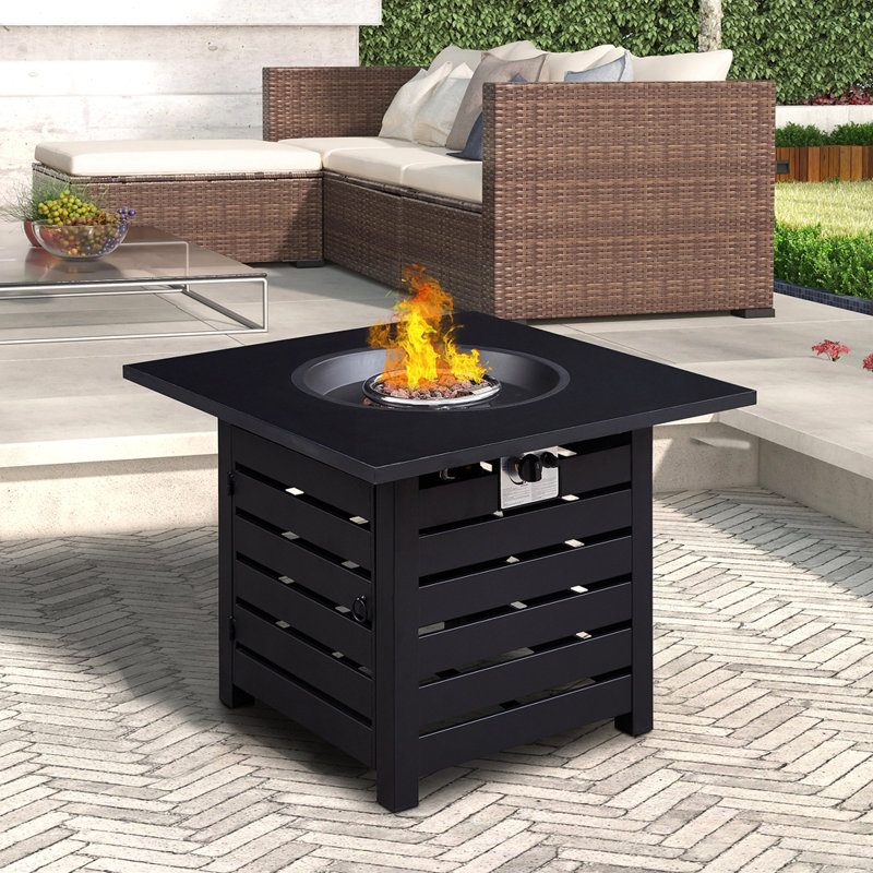 Fire Pit Table, 32-Inch Square 50,000 BTU Auto-Ignition Propane Gas Firepit With Waterproof Cover