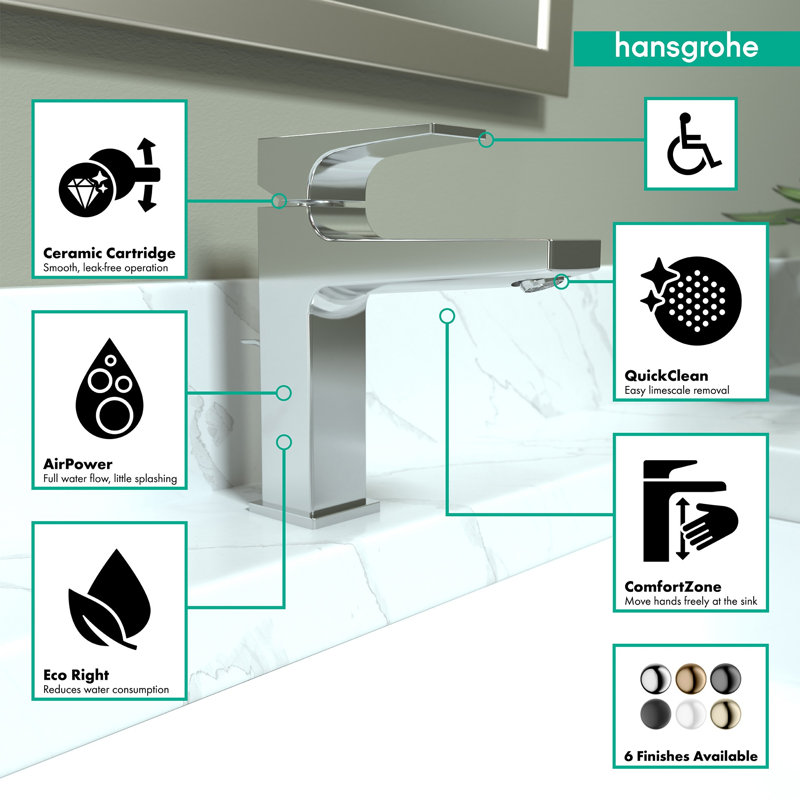 Hansgrohe Metropol Single-Hole Faucet 110 with Lever Handle and Drain Assembly, 1.2 GPM, Chrome