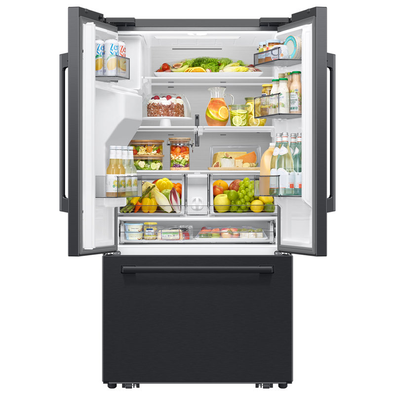 Samsung Bespoke AI 29 cu. ft. 3-Door French Door Refrigerator with Zero Clearance Fit & Sphere Ice in Matte Black Steel, 34"