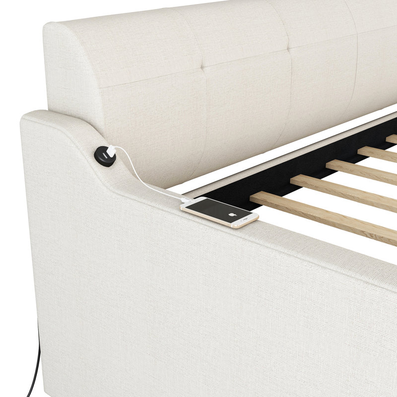 Lit de jour simple avec couchette et fonction de chargement - Option pliable beige élégant