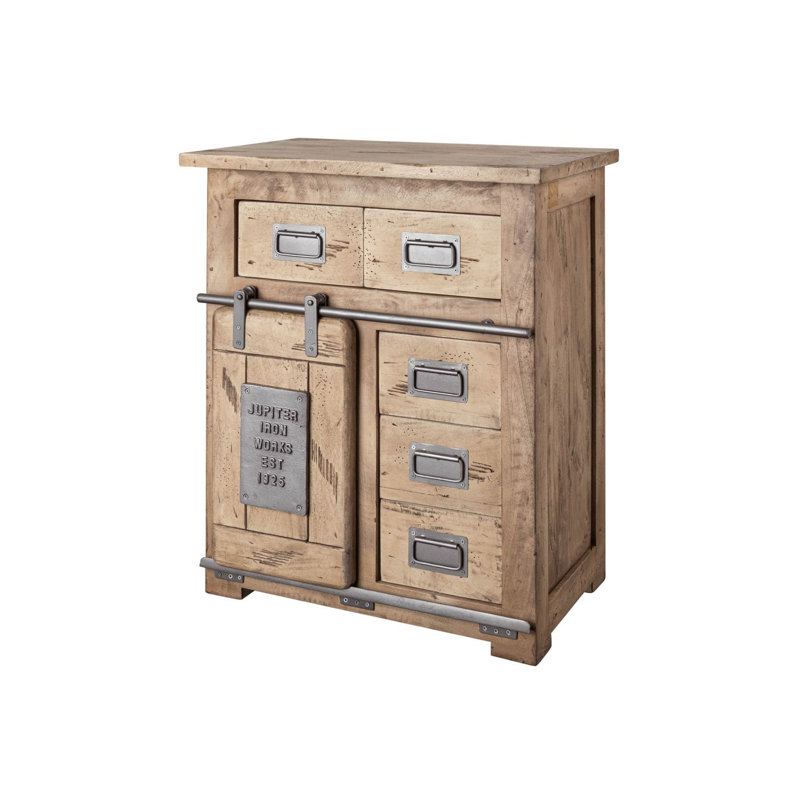 Railway Solid Wood 70cm W 5 - Drawer Chest of Drawers, Whitewash Lacquered