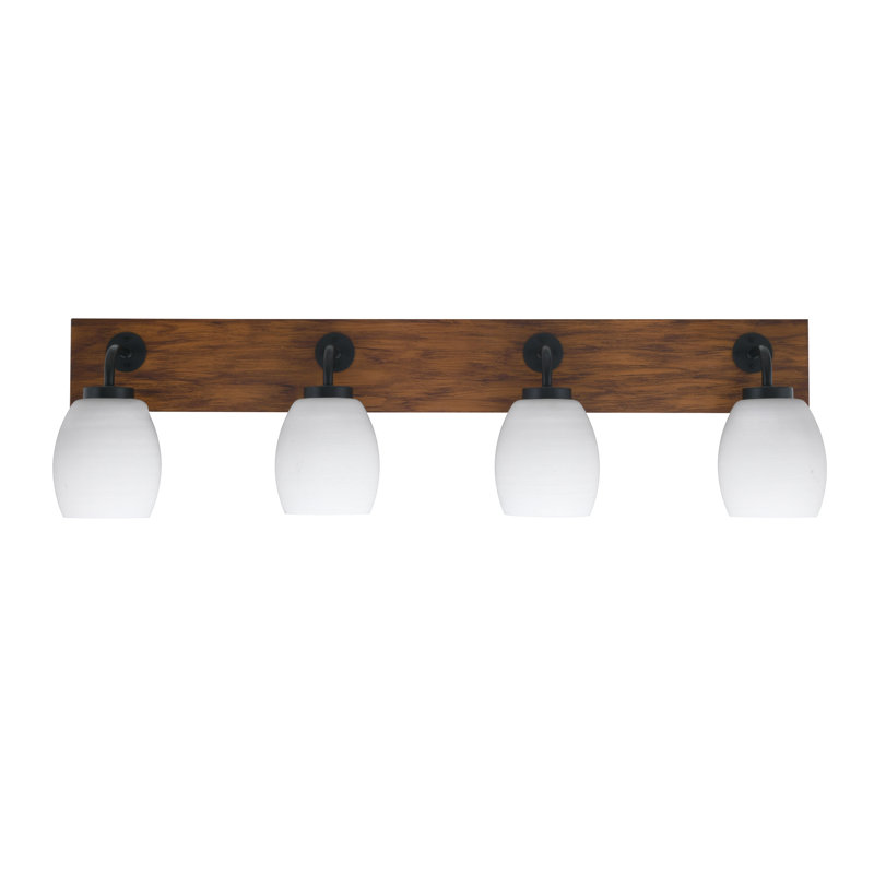 Barre d'éclairage de salle de bain 4 lumières Oxbridge, Blanc, Noir mat/brun