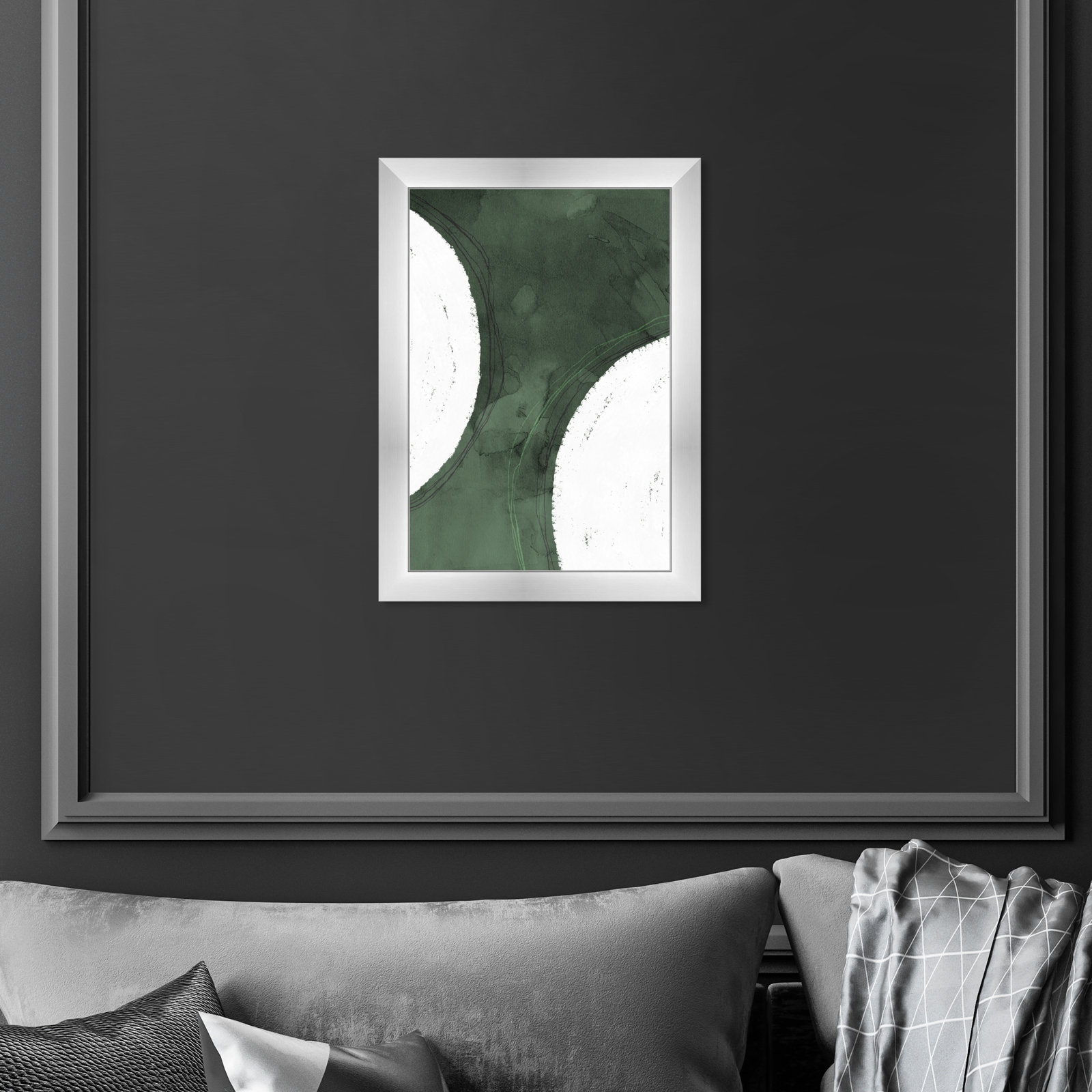 Green Moon Painting by Oliver Gal, 17" H x 12" W x 0.5" D, Silver