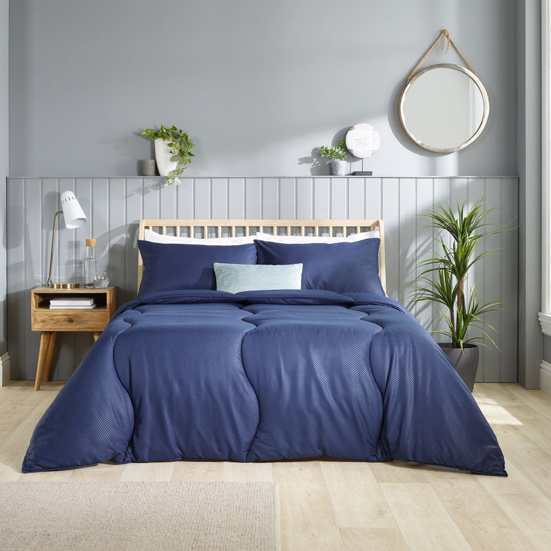 Coverless Coverlet Comforter Duvet 10.5 Tog Matching Pillowcases, Single, Navy Stripe