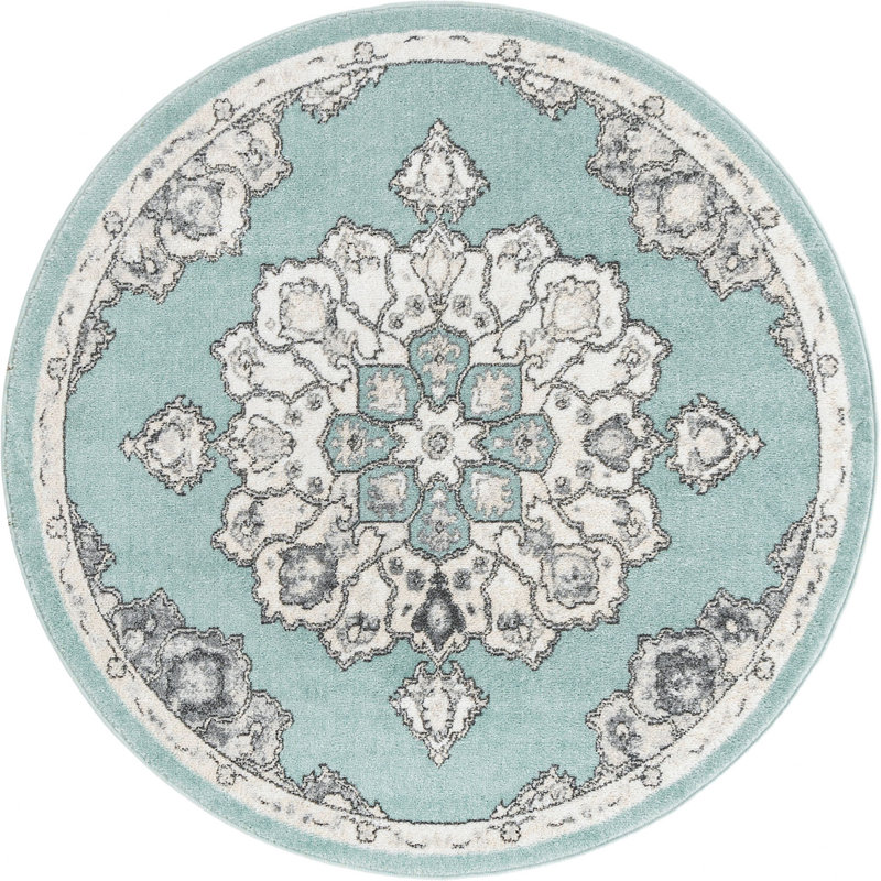 Tapis bleu traditionnel Traditional Troayurgh, Rond 5 pi