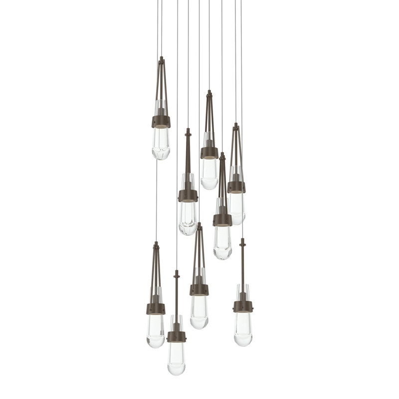 Luminaire suspendu 9 lumières Link, Bronze, Long: 19" to 130", Verre transparent