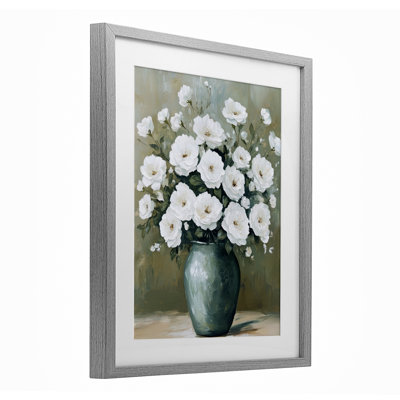 Ivory Bouquet Flower Blossoms Framed Print Under Glass, design by Petal Prints Design