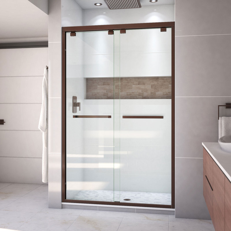 Porte de douche sans cadre l 44 po x 76 po Encore avec technologie ClearMax ™ Encore, Transparent, Bronze huilé