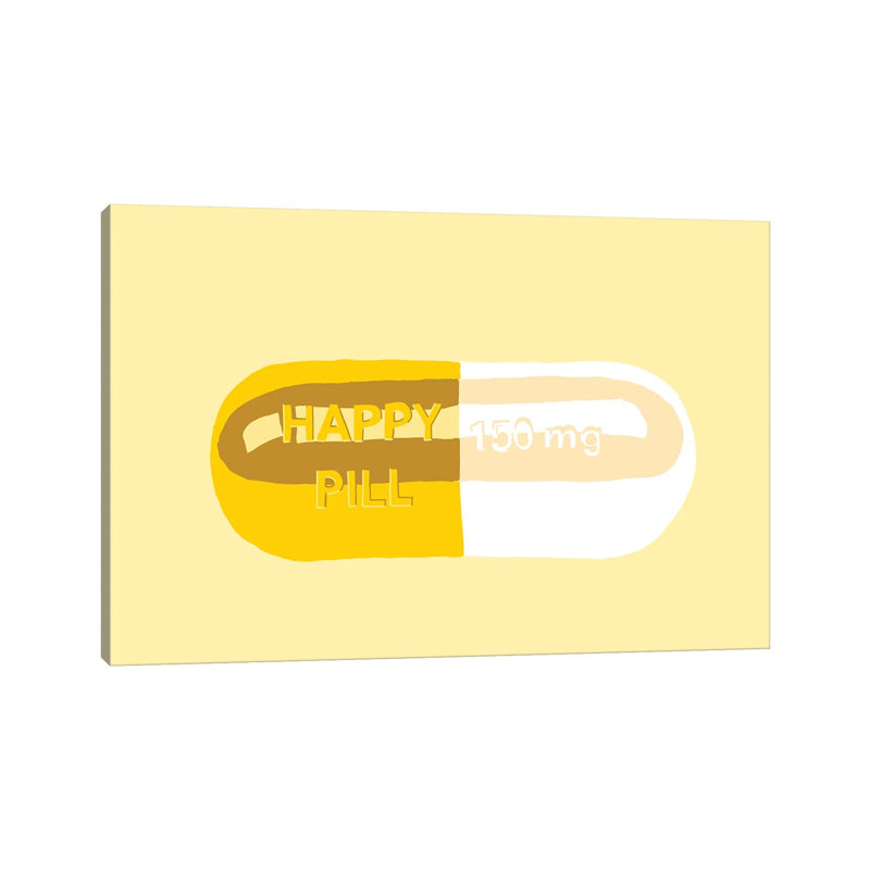 Happy Pill Yellow by Jaymie Metz - Wrapped Canvas Print, 20.32 cm H x 30.48 cm W