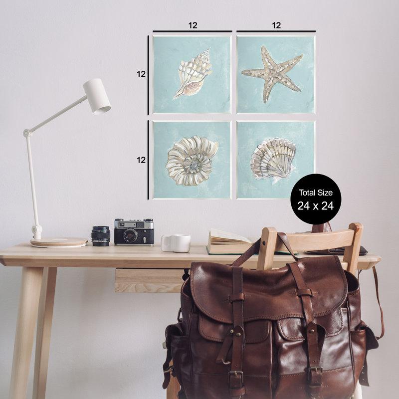 Ensemble de 4 plaques murales Beige & Blue Sea Life par Julie Derice