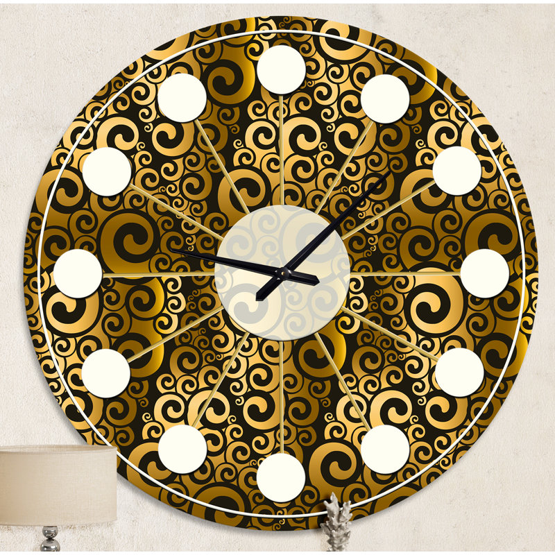 Horloge murale dorée et noire Swirl I - Mid-Century, Moyenne