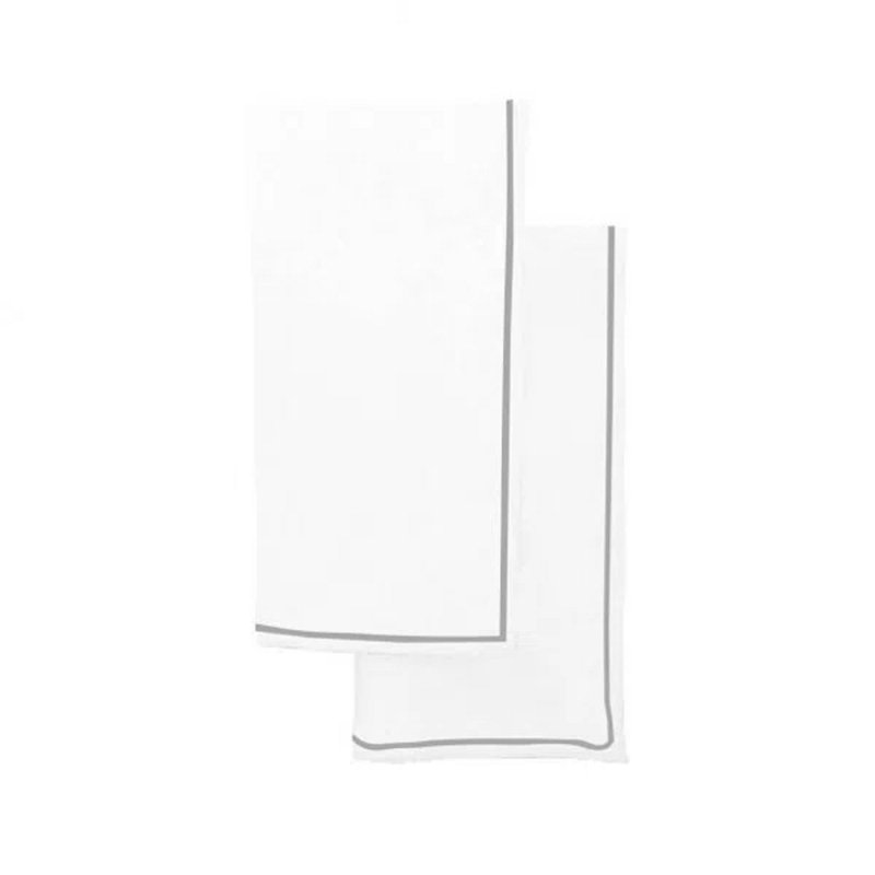 Single Embroidery Border Cotton Napkins (Set Of 4), White/Light Gray, 20" x 20"