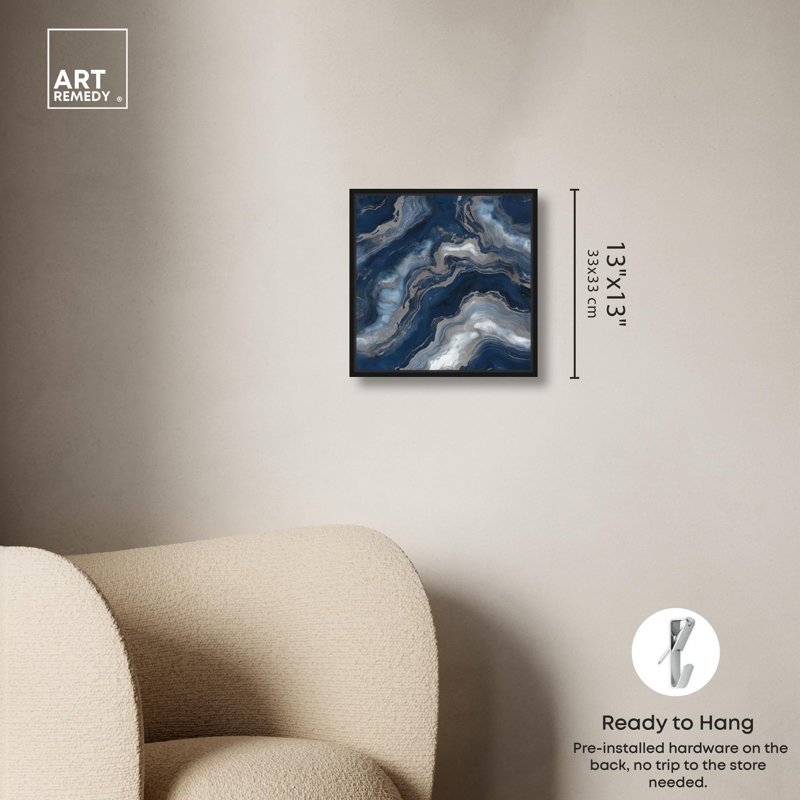 «Deep Sea Geode I», art mural sur toile , H 13 po x l 13 po, Cadre flottant noir