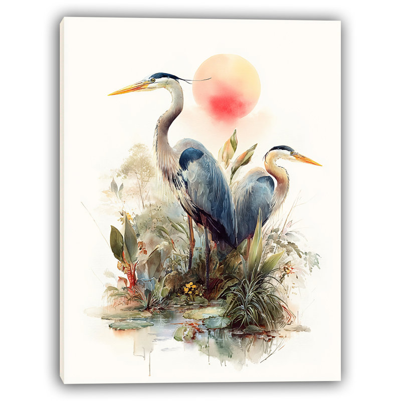«Blue Herons in Morning Marsh», art mural sur toile tendue, H 24 po x l 16 po
