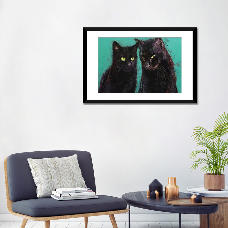 «Two Black Cats», reproduction sur toile, H 24 po x l 32 po x P 1 po, Papier d'art encadré noir, Blanc