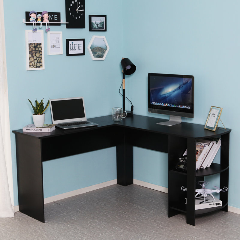 Amelius L-Shaped Writing Desk, Black