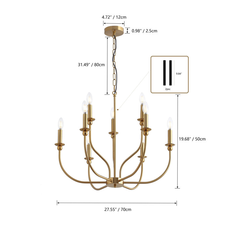 Luminaire de style lustre classique / traditionnel de style bougie moderne à 9 ampoules Capili, Or