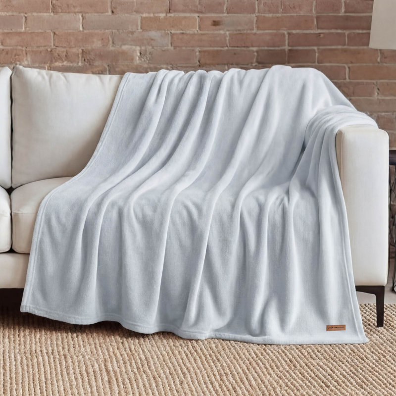 Lucky Brand Solid Plush Throw Blankets, Light Blue
