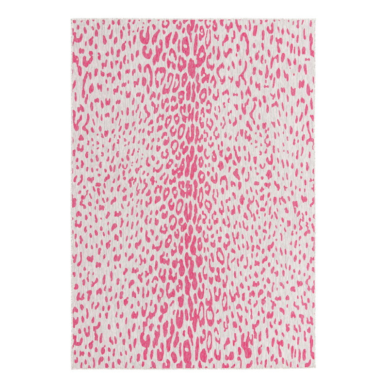 Tapis de safari d'extérieur rose et gris, Rectangle 7 pi 10 po x 11 pi