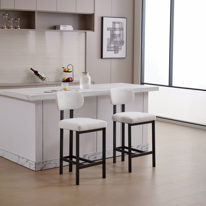 Ensemble de 2 chaises de salle à manger, tabourets de bar, tabourets de bar modernes à hauteur de comptoir en tissu, chaises d'îlot de cuisine avec pieds en métal