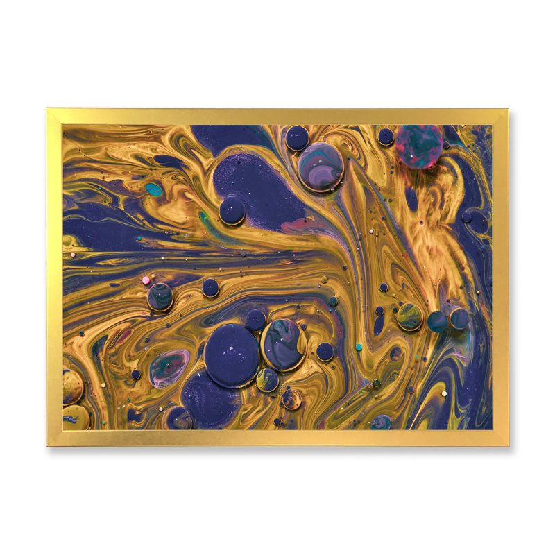 Art en acrylique jaune et bleu, H 16 po x l 32 po x P 1,5 po, Impression dorée sur toile encadrée