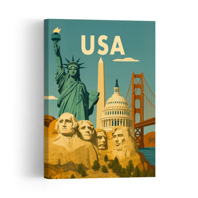 Visit The Usa Vintage Abstract Architecture Mountain Wall Art Print 1 Piece Wrapped Canvas Wall Art