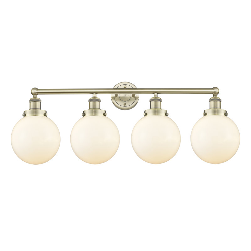 Éclairage pour meuble-lavabo à intensité variable à 4 lumières Alfonsa, Blanc mat, Laiton antique