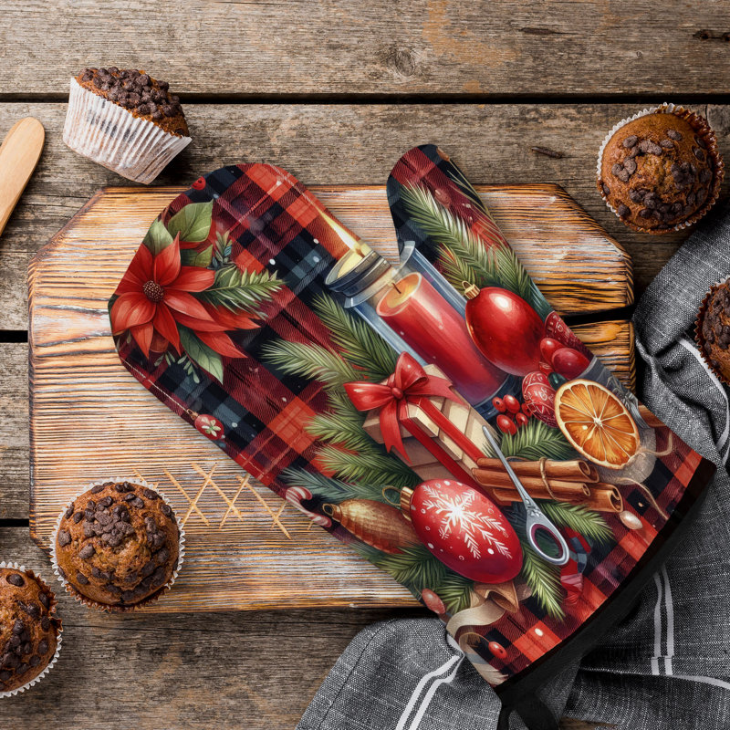 Festive Holiday Plaid Oven Mitt Cotton Twill