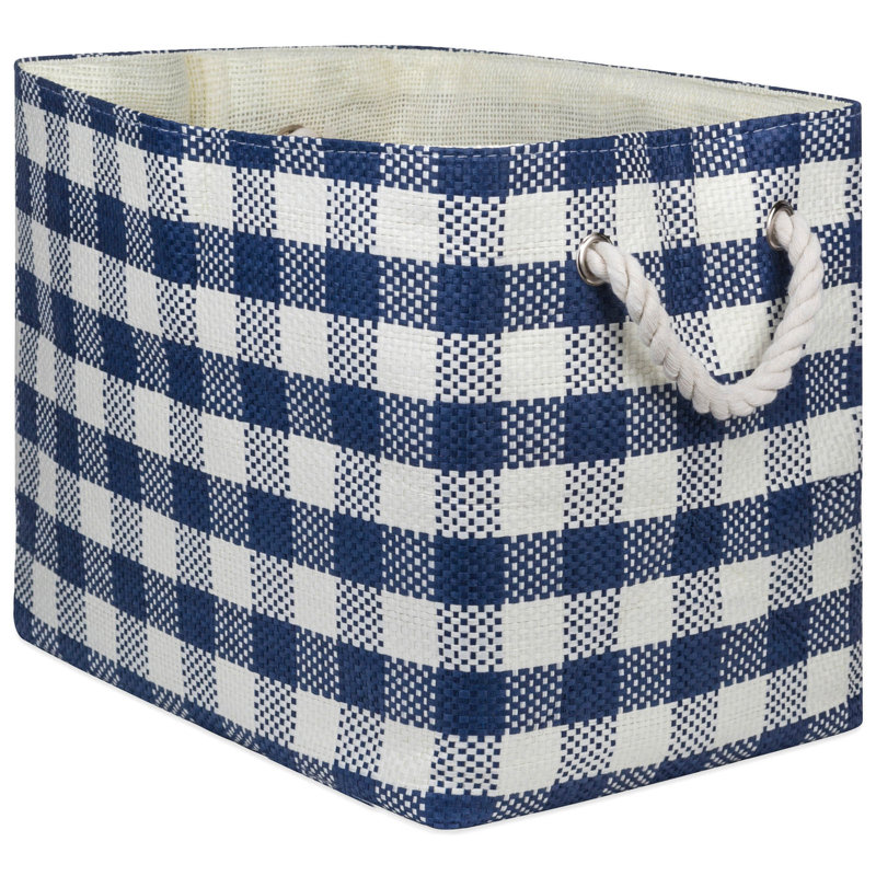 PAPER BIN CHECKERS NAVY RECTANGLE LARGE 17x12x12