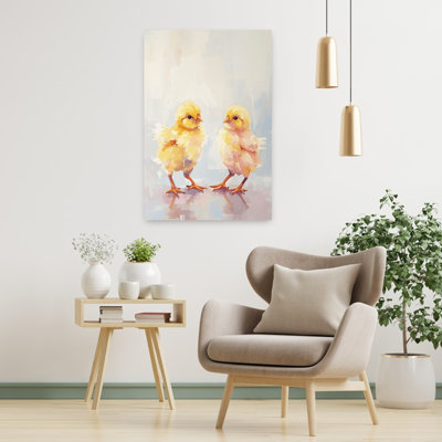 Sweet Baby Chicks Colorful Abstract Contemporary Bird Spring Landscape Wall Art