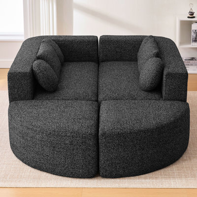 114,9 po - Combiné désossé avec un design incurvé, un siège profond et un siège souple et résistant à l'usure pour le salon, 6 sièges, siège modulaire noir de 24,4 po de profondeur,