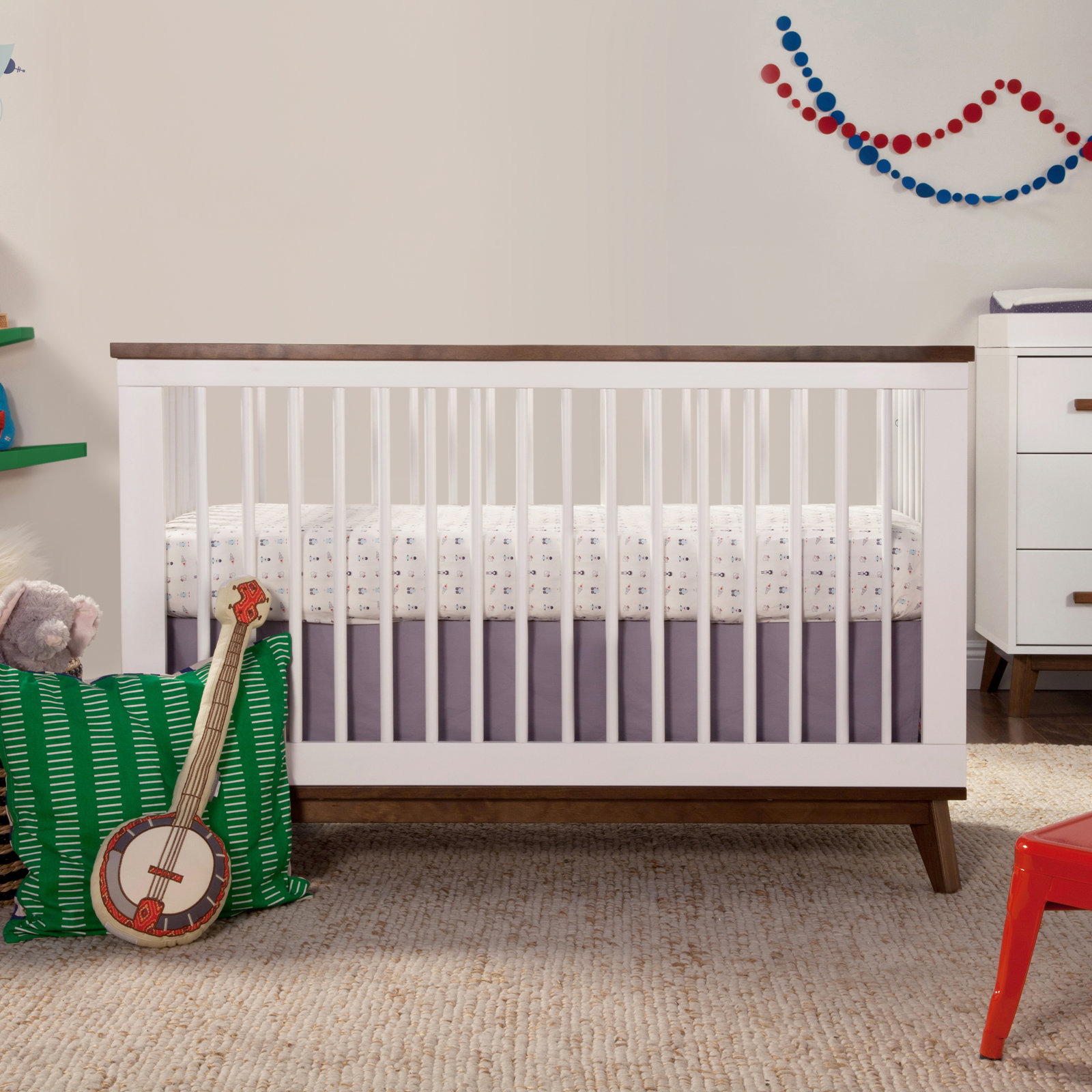 Scoot Pine 3-in-1 Convertible Crib, White/Walnut