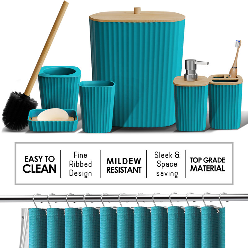 Complete 20 Piece Bathroom Accessory Set with Shower Curtain, Liner, and Hooks, Teal