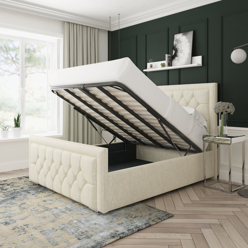 Maple Chenille Upholstered Ottoman Bed Frame, Cream, Small Double (4')