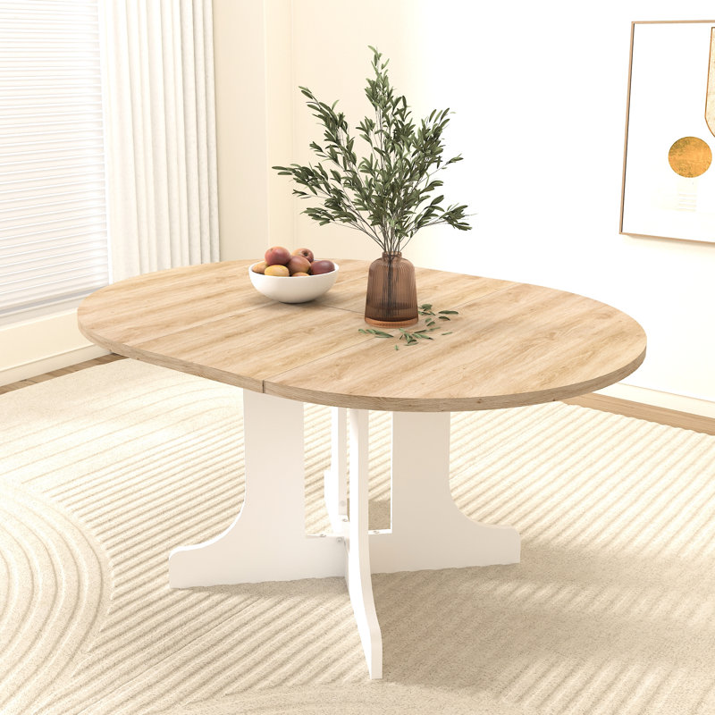 Expandable Oval Dining Table, 59X43 Inch For Kitchen, Removable Leaf, Solid Base, White Table , With Material, Finish