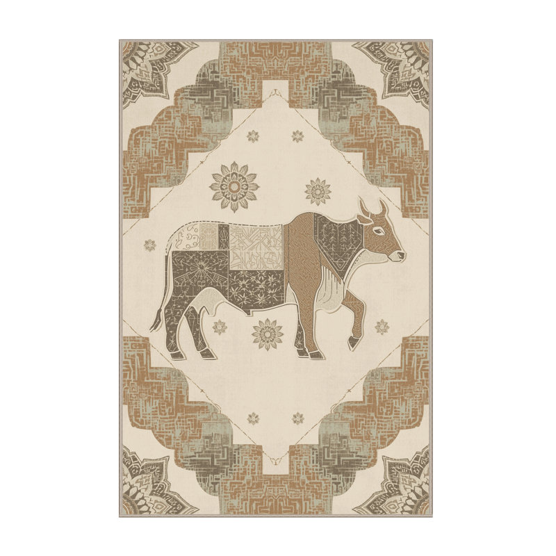 Tapis beige lavable à la machine à motif blocs Abaokoro, 2 x 3