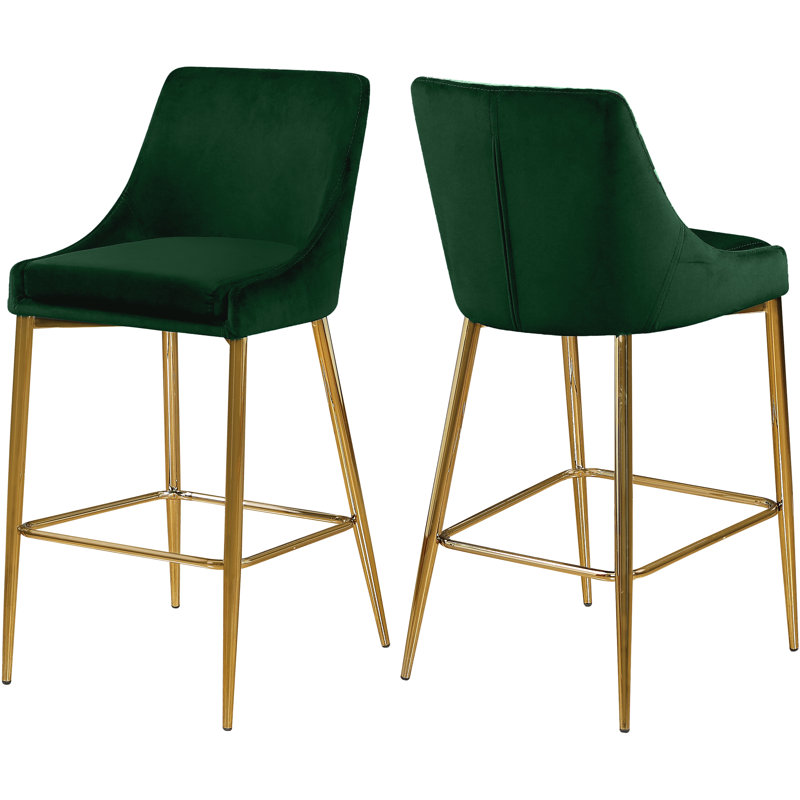 Karina 27.5" Bar Stool, Gold, Green Velvet
