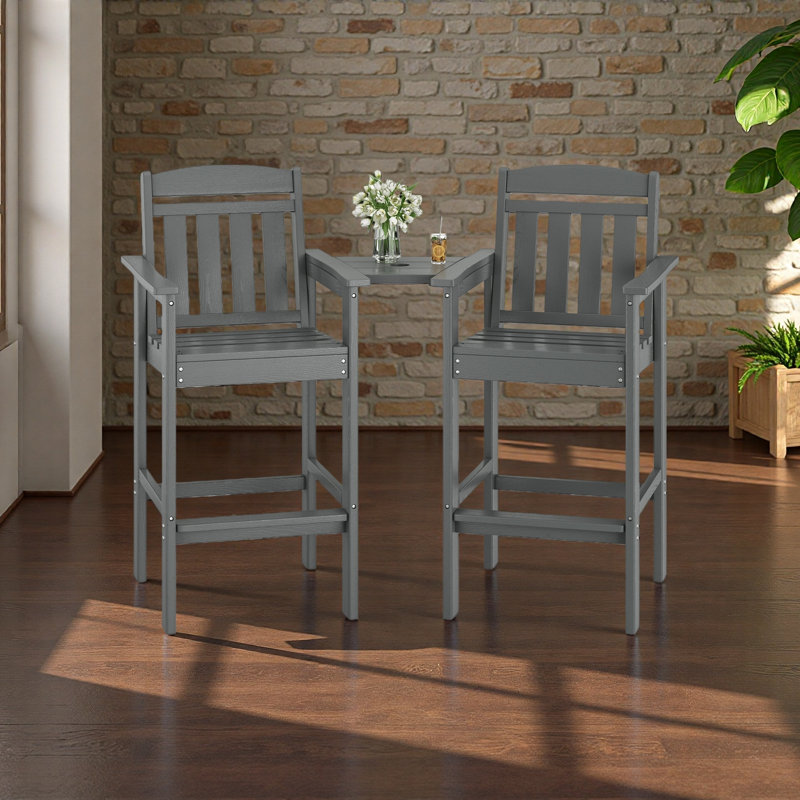 Tall Adirondack Chairs Set Of 2, HDPE Adirondack Bar Stools With Connecting Tray, Bar Height Adirondack Chair Patio Barstool, Ideal All Weather Tall Patio Chair For Balcony, Poolside, Backyard