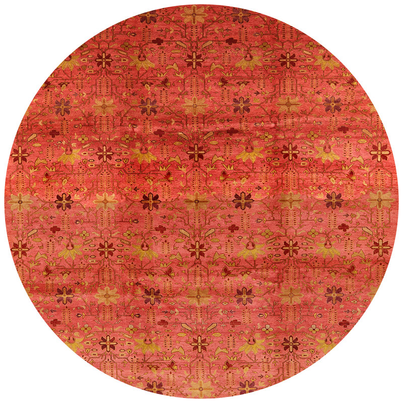 Tapis rouge à motif floral, Rond 8 pi