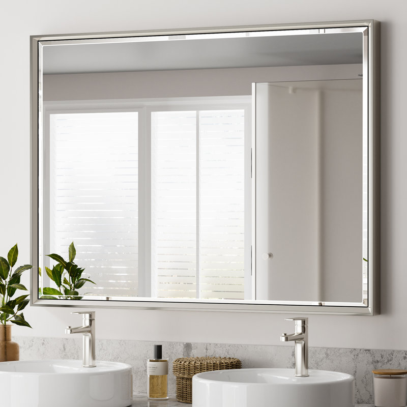 Miroir de salle de bain mural Lohoski, 30 po x 40 po, Nickel brossé