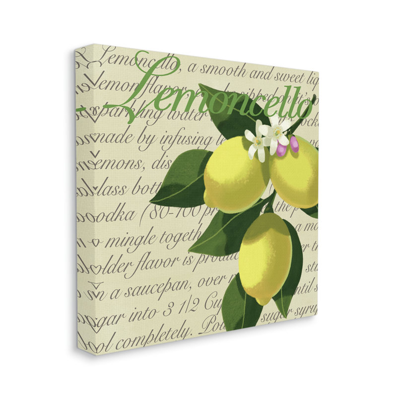 Lemoncello Text Blooming Floral Lemon Branch Traditional Script - Art textuel, Toile tendue, H 30 po x l 30 po