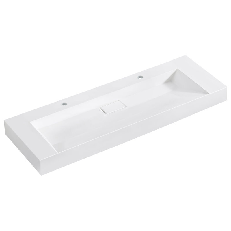 Lavabo de salle de bain rectangulaire en granite composite blanc 60 po Cedrice