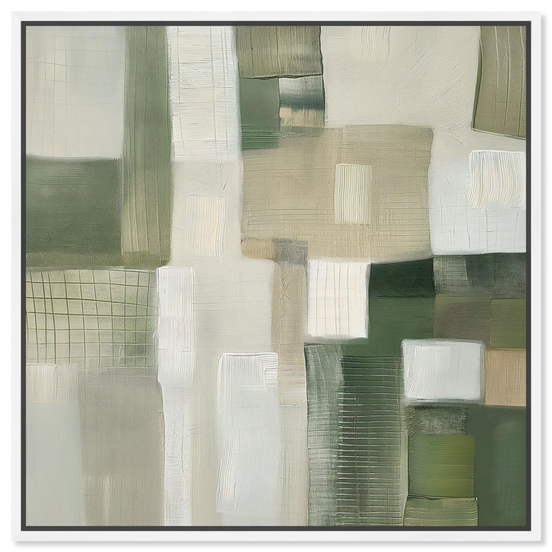 Décoration murale moderne en toile vert pâle Jade II , H 13 po x l 13 po, Cadre flottant blanc