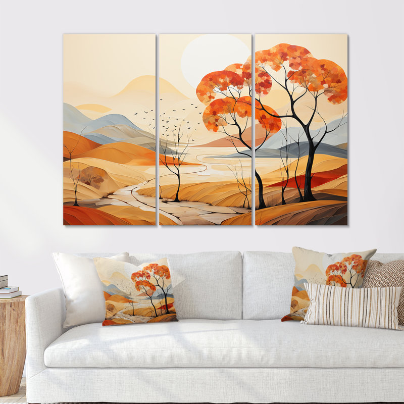 Serene Autumn Lansdcape - Ensemble de décorations murales paysage abstrait, H 28 po x l 36 po x P 1 po, Toile tendue