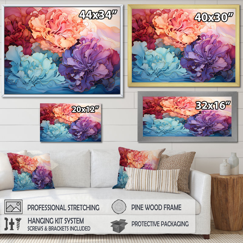 «Colorful Heavenly Horizons» sur impression sur toile, Cadre flottant doré, H 34 po x l 44 po x P 1,5 po