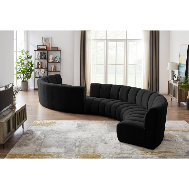 Infinity Upholstered Curved Sectional Symmetrical, Black Boucle Fabric