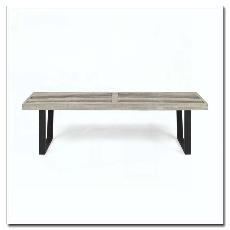 Banc d'extérieur en bois massif, Noir/gris